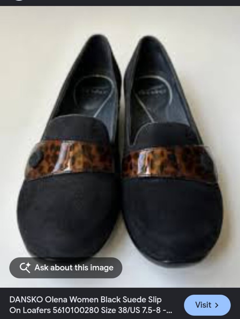 Dansko Black Suede Loafers with Leopard-Print Accent